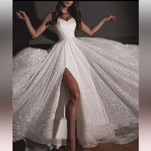 Sparkle A-Line Sweetheart Spaghetti Strap Floor Length Sequined With Split